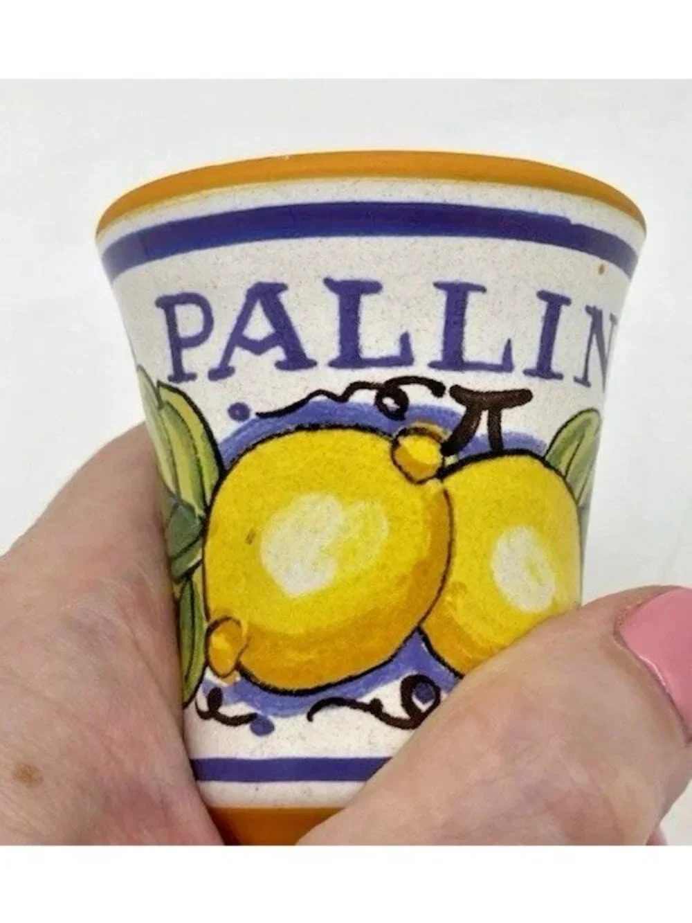 Pallini Limoncello Shot Glass Deruta Italy Lemon Pottery Barware